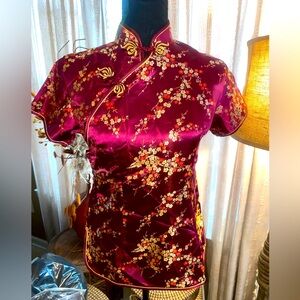 Elegant Floral Satin Cheongsam Top